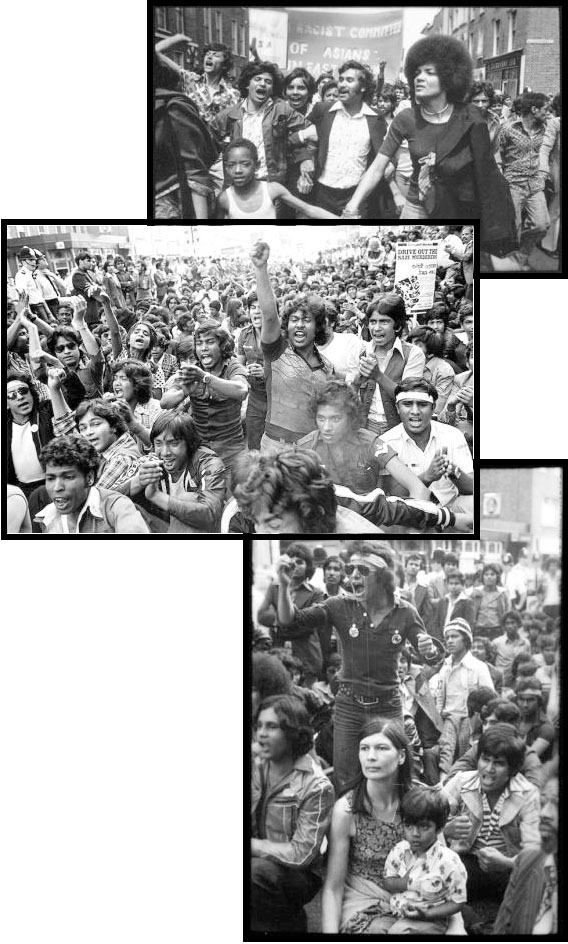 Three grayscale images of the community resistance movement