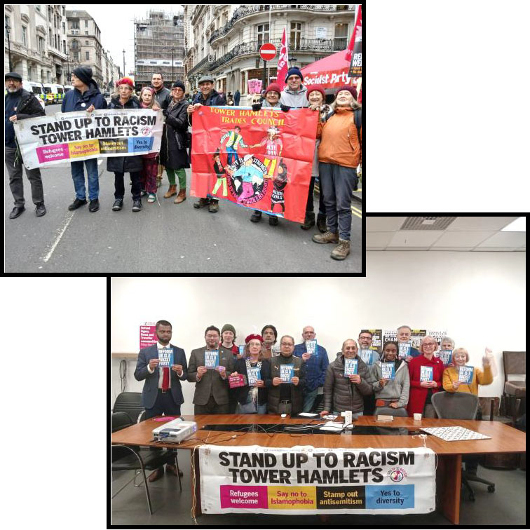 Two colour images on Stand up to Racism Tower Hamlets